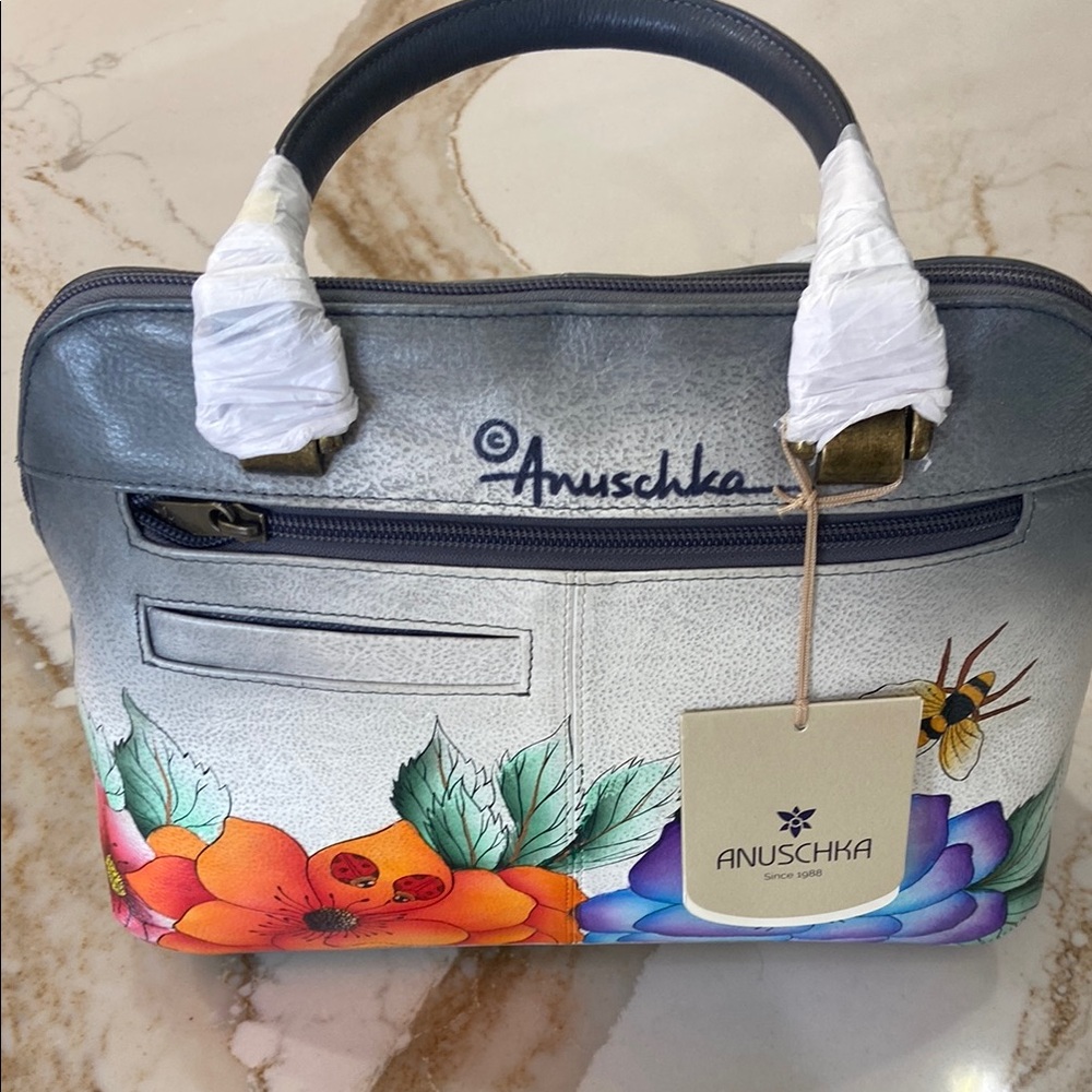 Anuschka Gray and Multicolor Floral Satchel